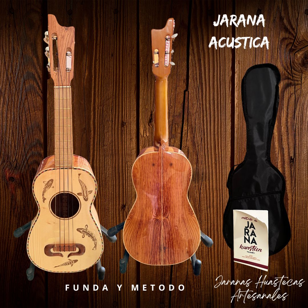 Jarana peces palo escrito con funda y método de jarana ( sobre pedido )