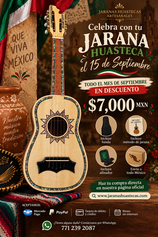 Jarana huasteca Enconchada con funda y método y afinador cromático