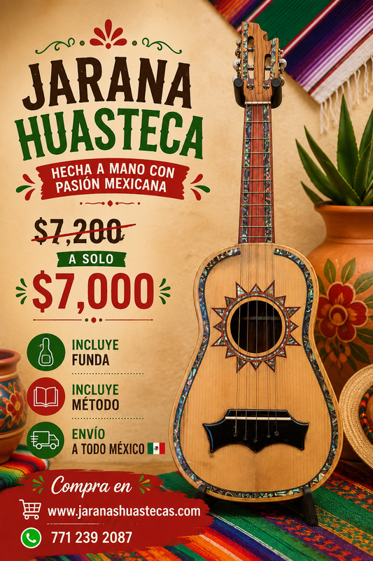 Jarana huasteca Enconchada con funda y método y afinador cromático