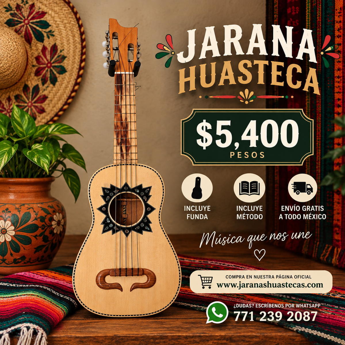 Jarana con concha de Abulon en centro ( incluye funda y método )